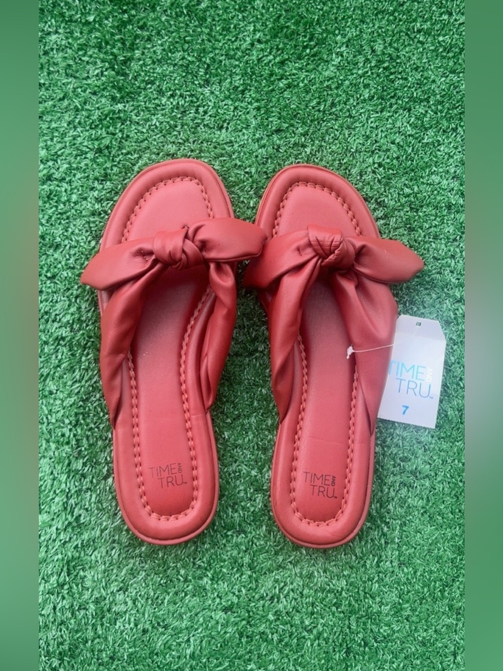 Time and Tru Red Knotted Slide Sandals - Women's